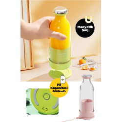 Smoothie Blender Taşınabilir Şarjlı Kişisel Mini Meyve Karıştırıcı 300 ml (Pink- Pembe)