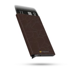 Mekanizmalı Kartlık / Rfid Korumalı Alüminyum Otomatik Mekanizmalı Kredi Kartlık Desenli (TAŞ DESENLİ KAHVERENGİ DERİ)